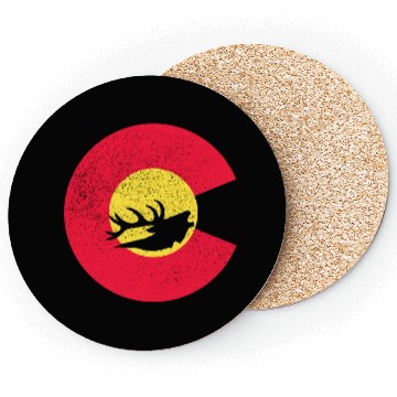 Discover Colorado Flag Logo Elk Hunting Coasters