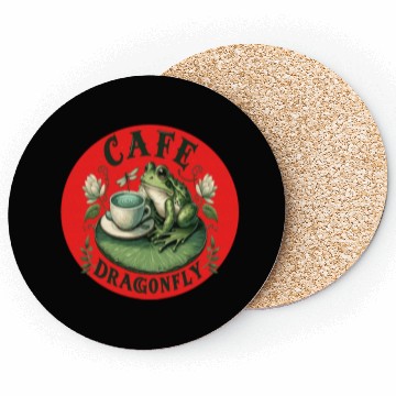 Discover Cafe Dragonfly: Whimsical Serene Frog on Lily Pad Coasters
