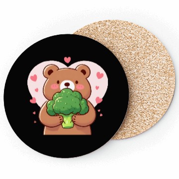 Discover Bear in love hugs huge broccoli Coasters
