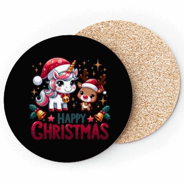 Discover Cheerful Unicorn & Reindeer - Merry Christmas Coasters