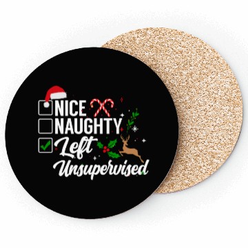 Discover Christmas Nice Naughty Left Unsupervised Reindeer Coasters