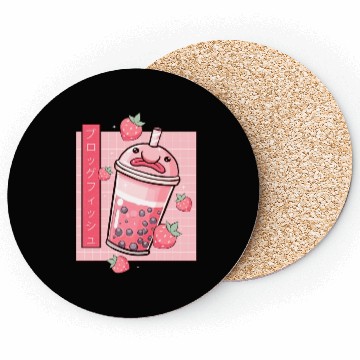 Discover Kawaii Blobfish Japanese Strawberry Boba Coasters