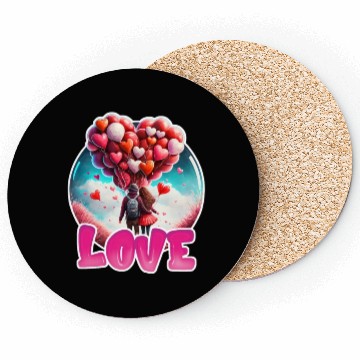 Discover Retro Cute Couples with Heart Balloons Coasters