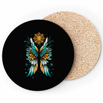 Discover Angel Wings Embracing Snowflakes Coasters