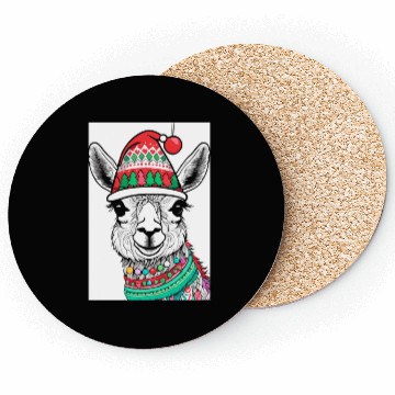 Discover Cute Llama with Christmas Hat Coasters