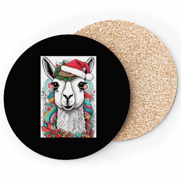 Discover Funny Cute llama with Christmas Hat Coasters