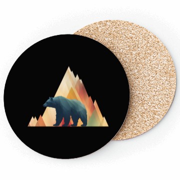 Discover Geometric Bear with Triangle Mountains Design Coasters