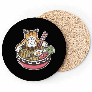 Discover Cat in the Ramen Bowl Coasters