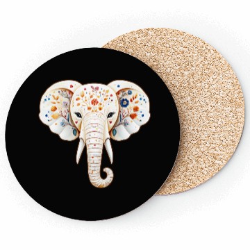 Discover A white elephant adorned with a vivid and vibrant Coasters