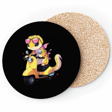Discover Leopard Gecko on Scooter Funny Lizard Biker Moped Coasters