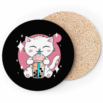 Discover Kawaii Bubble Tea Cat Boba Milk Coasters