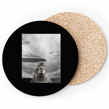 Discover Funny Graphic Capybara Selfie with UFOs Weird Coasters