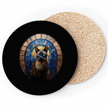 Discover Siamese cat in stained glass Coasters