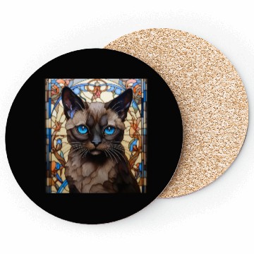 Discover Siamese kitten in stained glass Coasters