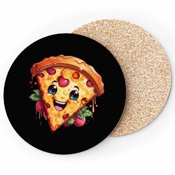 Discover A charming kawaii style pizza slice Coasters