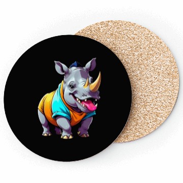 Discover A Cartoonish Rhinoceros in a Playful Pose Coasters