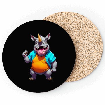Discover A Cartoonish Rhinoceros in a Playful Pose Coasters