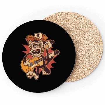 Discover Retro Chimpanzee Guitar Player Graphic Coasters