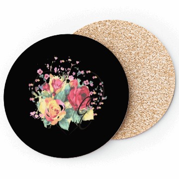 Discover Letter E Monogram Floral Roses Heart Coasters