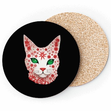 Discover Christmas snowflake cat Coasters