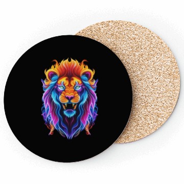 Discover Roaring Spectrum: Colorful Lion Face Coasters