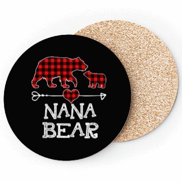 Discover Nana Bear Pajama Red Plaid Buffalo Family Coasters