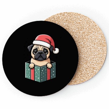 Discover Pug In Present Dog Christmas Festive Santa Hat Coasters