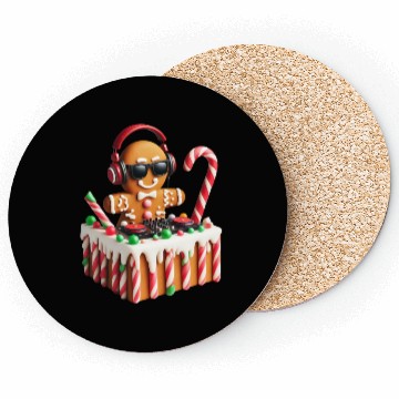 Discover Gingerbread DJ Booth Christmas Holiday Candy Cane Coasters