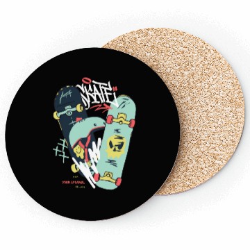 Discover Black Light Green Modern Illustrated Skateboard Coasters