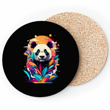 Discover Giant Panda Colourful - Cute Panda Bear Bamboo Coasters