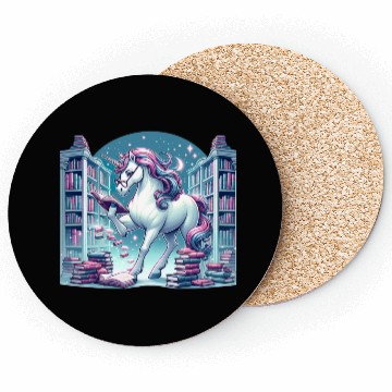Discover Unicorn Librarian in Enchanted Library Coasters