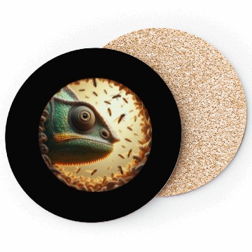 Discover Chameleon head surrounded by bees Coasters