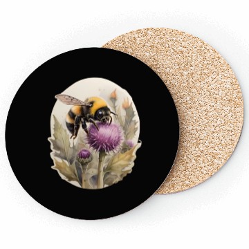 Discover Bumblebee on thistle watercolor Coasters
