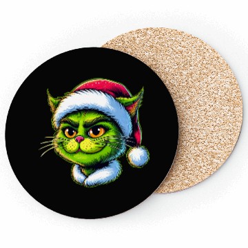 Discover Cute Cat as Santa on Christmas Coasters
