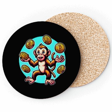 Discover Bitcoin Juggling Monkey - Digital Art Coasters