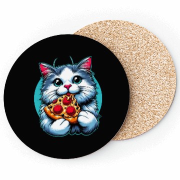 Discover Cute Cat eating Pizza Coasters