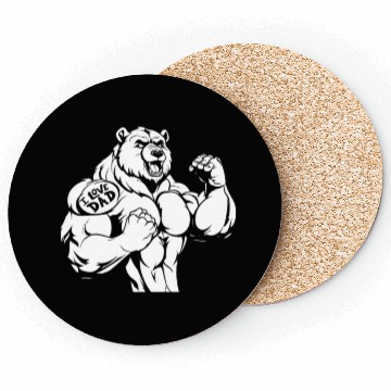Discover Brown Bear Biceps Tattoo I Love Dad Coasters