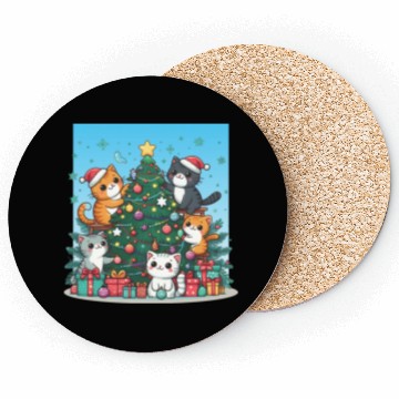 Discover Kittens decorate a Christmas tree Coasters