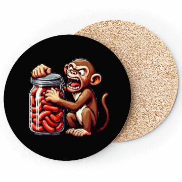 Discover Frustrated monkey with sausage jar Coasters