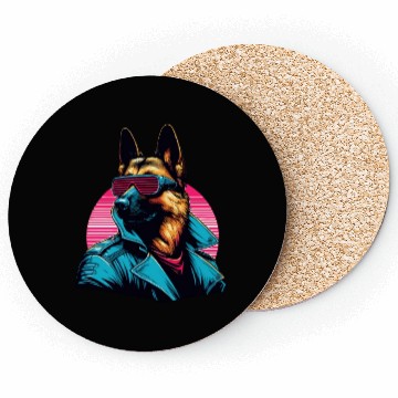 Discover Funny trendy german shepherd cyber retro portrait Coasters