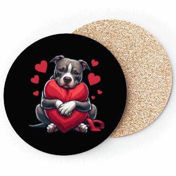 Discover Cute Pitbull Holding a Heart Cartoon Coasters
