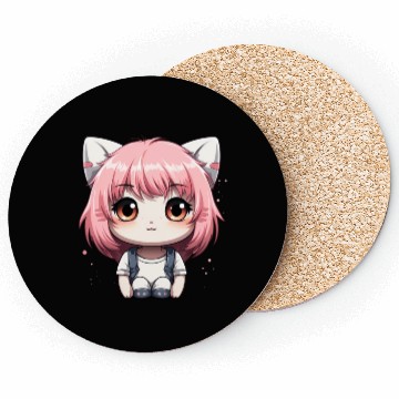Discover kawaii cat face with cat head Coasters
