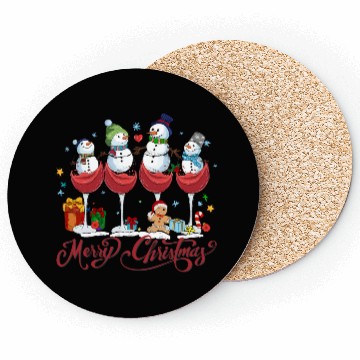 Discover Red Wine Glasses with Snow Men Funny Christmas Coasters
