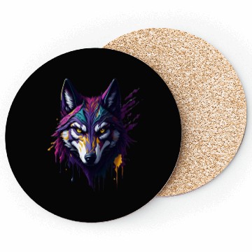 Discover Wolf with paint splatters on it's face Coasters