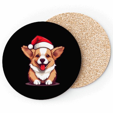 Discover cute corgi wearing santa hat at christmas Coasters