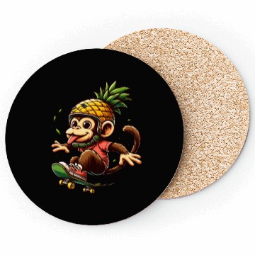 Discover skateboarding monkey with pineapple helmet Coasters