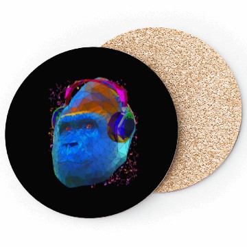 Discover Gorilla with headphones low poly pop art Coasters
