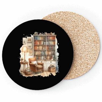 Discover Cozy home library in watercolor Coasters