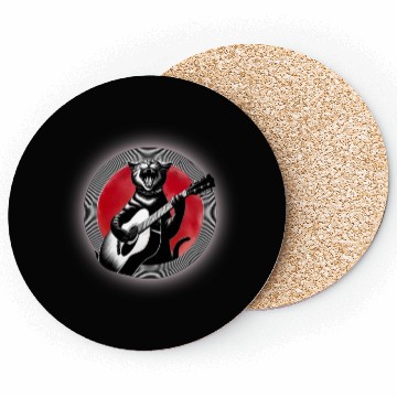 Discover Rock Cat Playing Guitar Coasters under the red moon