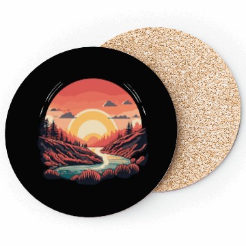 Discover Simple Coasters design, sun shining over the river.